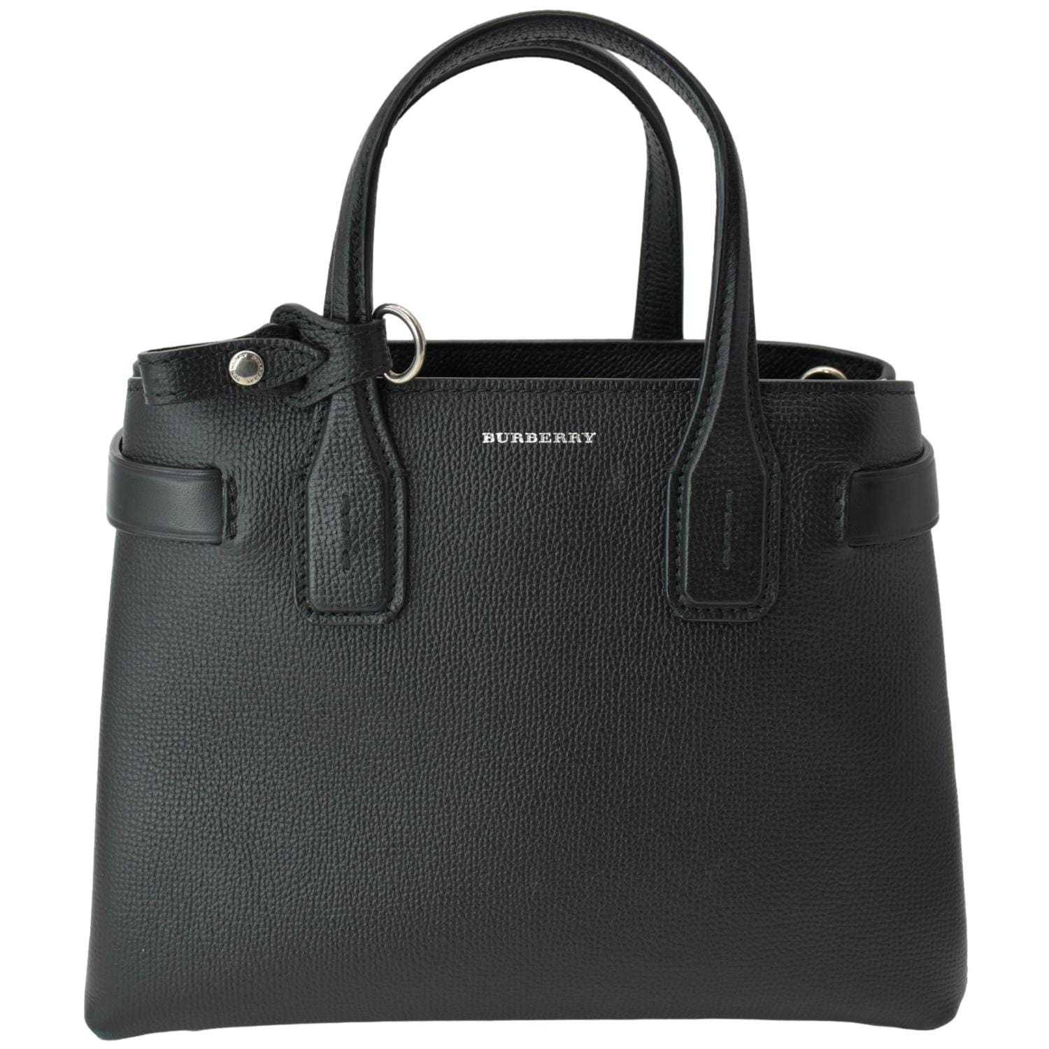 BURBERRY Banner Derby Medium Leather Tote Shoulder Bag Black