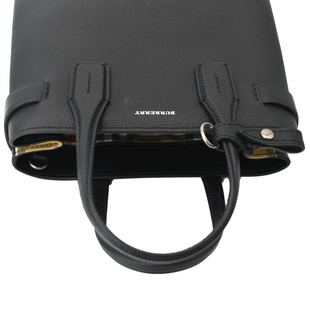 BURBERRY Banner Derby Medium Leather Tote Shoulder Bag Black
