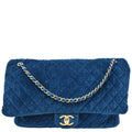 CHANEL Airlines CC XXL Flap Quilted Velvet Shoulder Bag Blue