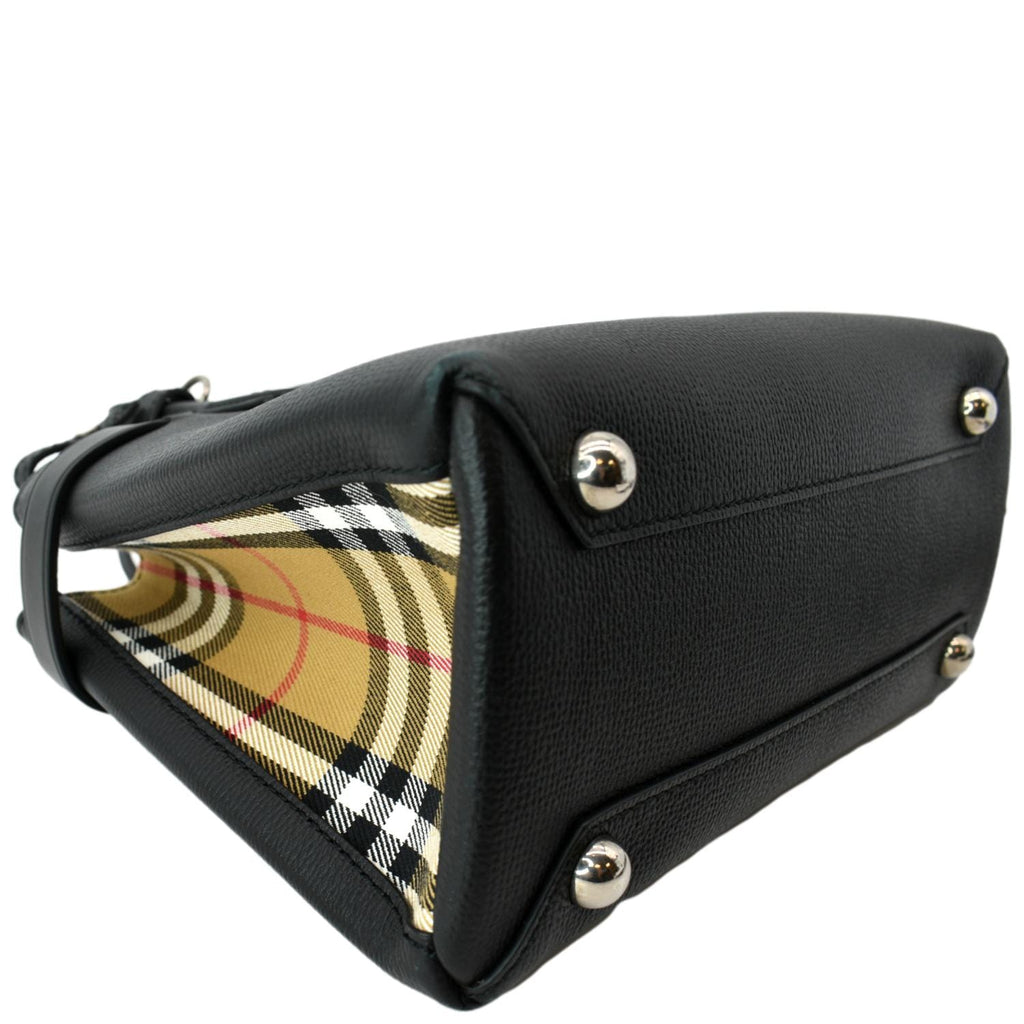 BURBERRY Banner Derby Medium Leather Tote Shoulder Bag Black