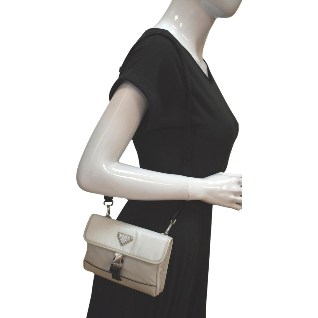 PRADA Re-Nylon Saffiano Leather Smartphone Case Shoulder Bag White