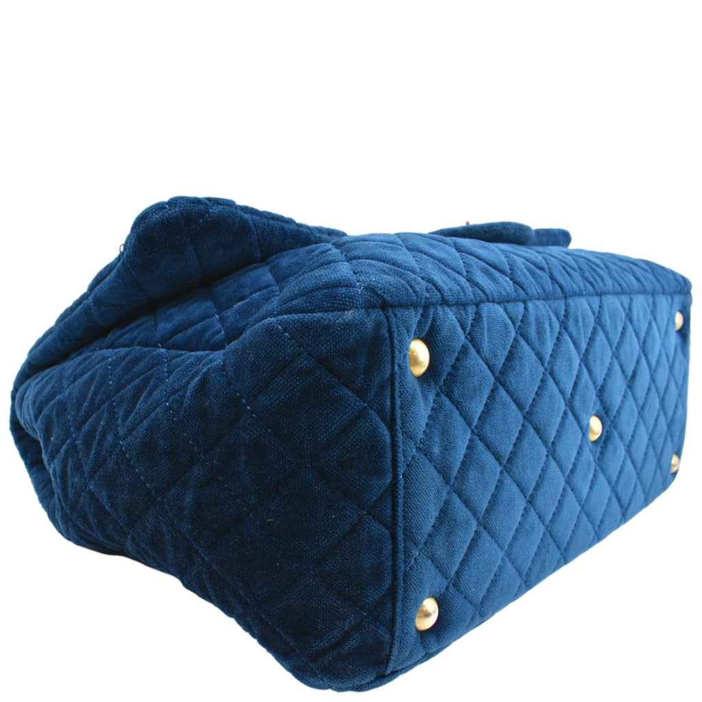 CHANEL Airlines CC XXL Flap Quilted Velvet Shoulder Bag Blue