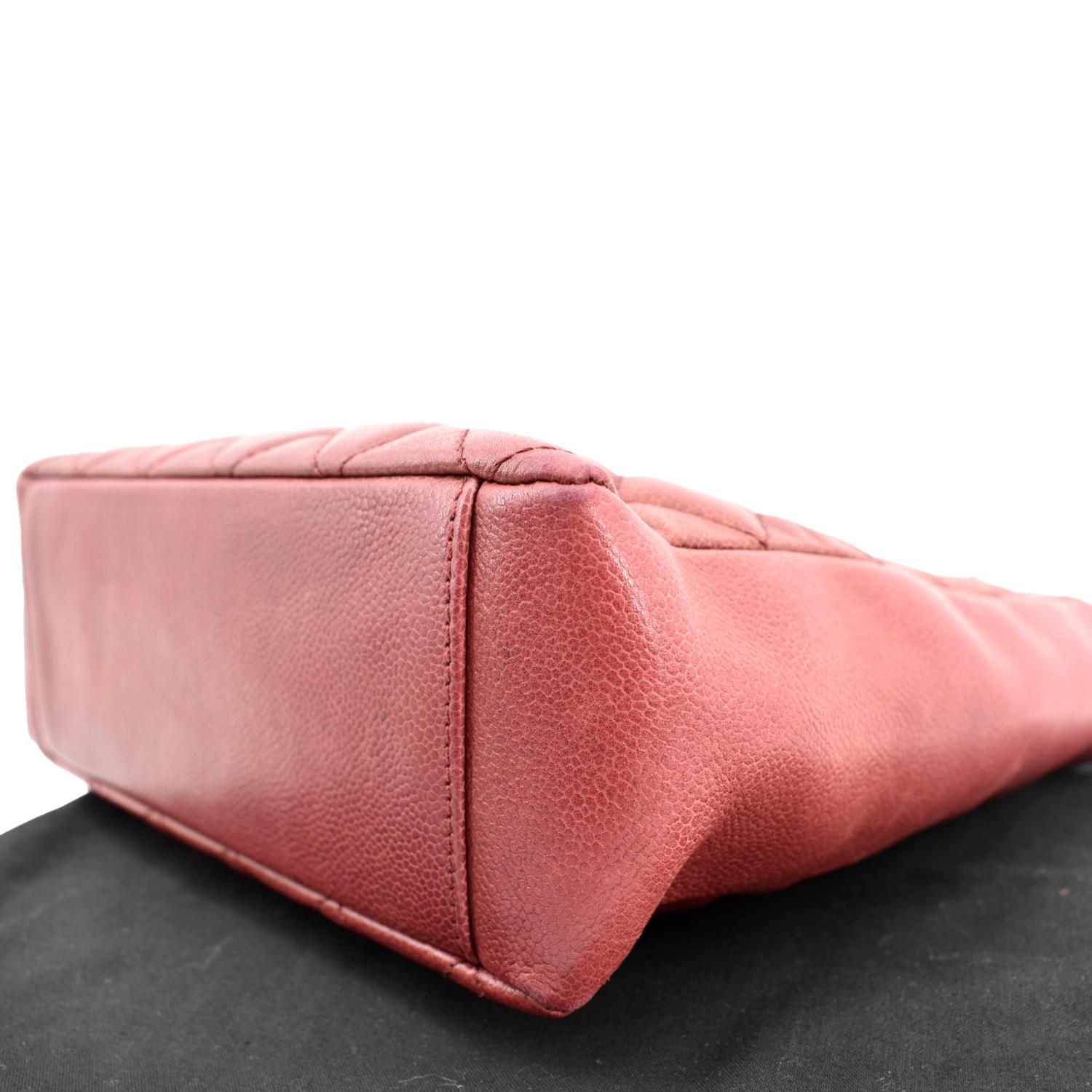 CHANEL PST Quilted Caviar Leather Petit Shopping Tote Bag Red