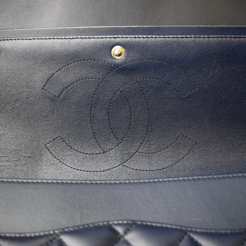 CHANEL Jumbo Double Flap Calfskin Leather Shoulder Bag Navy Blue