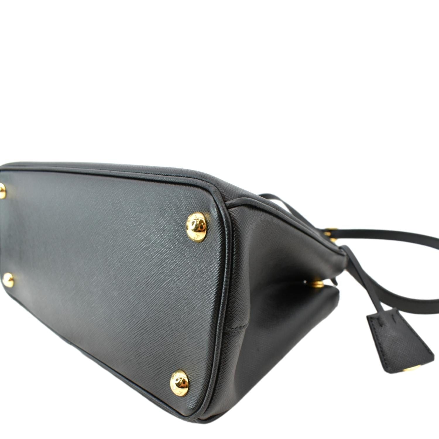 PRADA Saffiano Double-Zip Leather Tote Shoulder Bag Black