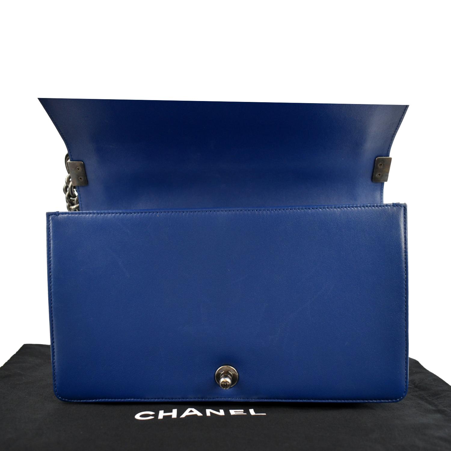 CHANEL Boy Flap Calf Leather Crossbody Bag Blue