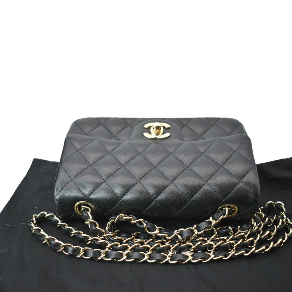 CHANEL Mini Rectangular Flap Quilted Lambskin Leather Shoulder Bag Black
