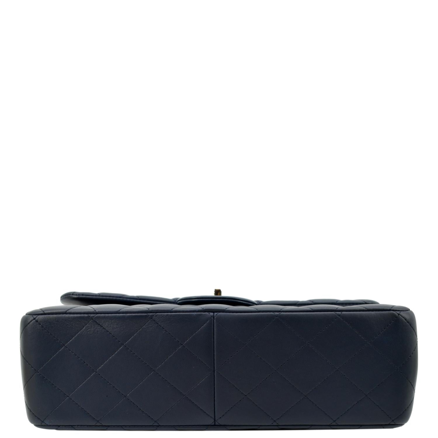 CHANEL Jumbo Double Flap Calfskin Leather Shoulder Bag Navy Blue