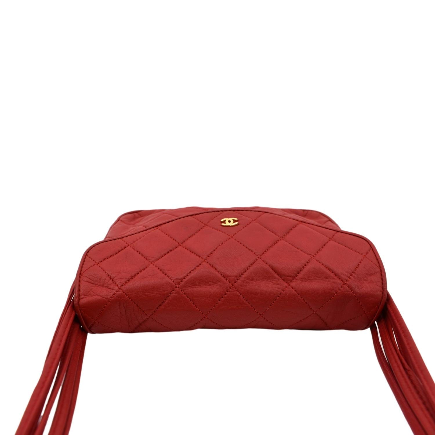 CHANEL Vintage Flap Lambskin Leather Shoulder Bag Red