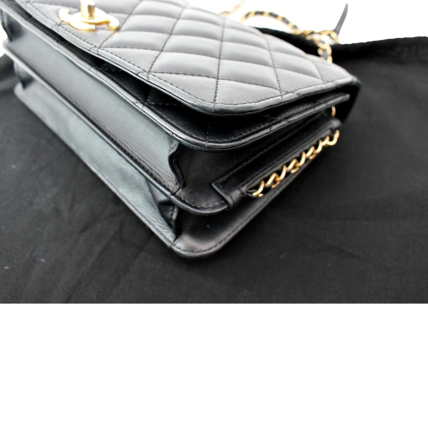 Chanel CC Side Chain Full Flap Leather Shoulder Bag Black