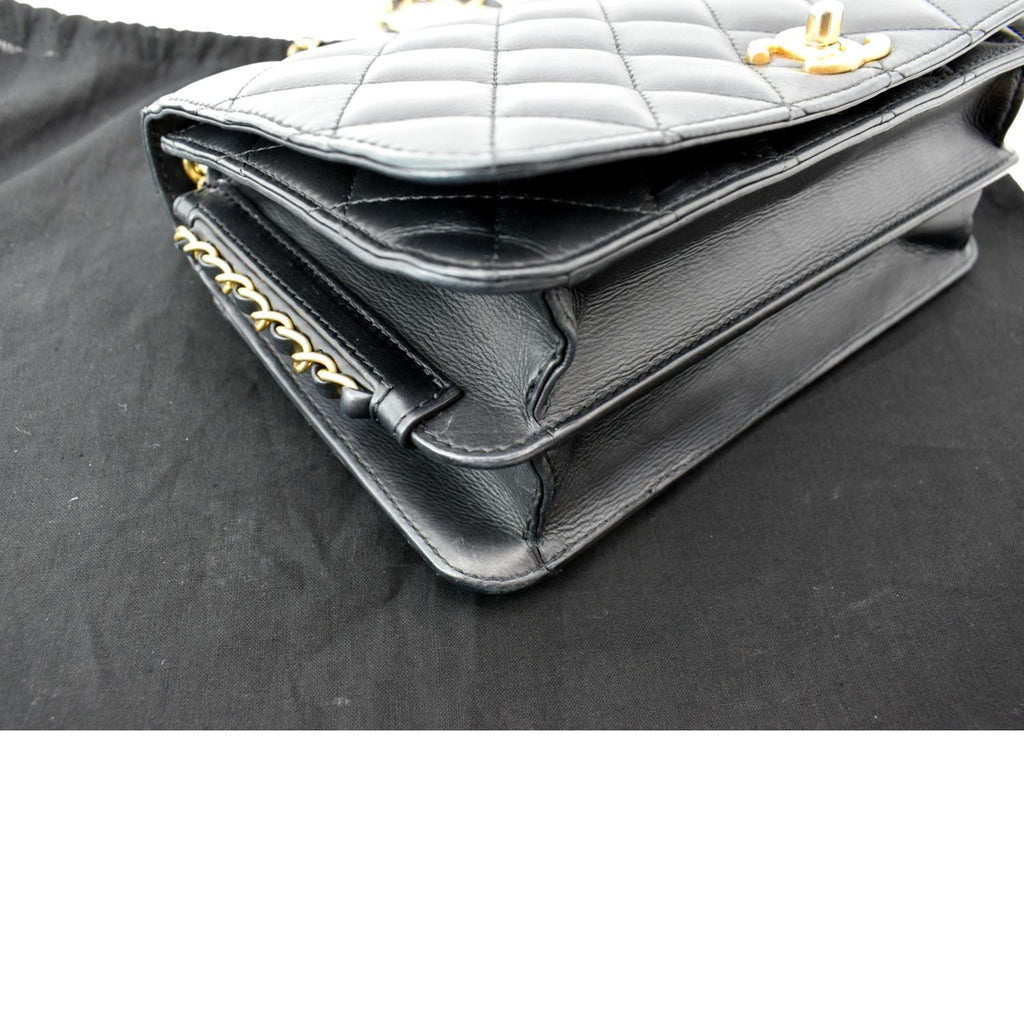 Chanel CC Side Chain Full Flap Leather Shoulder Bag Black