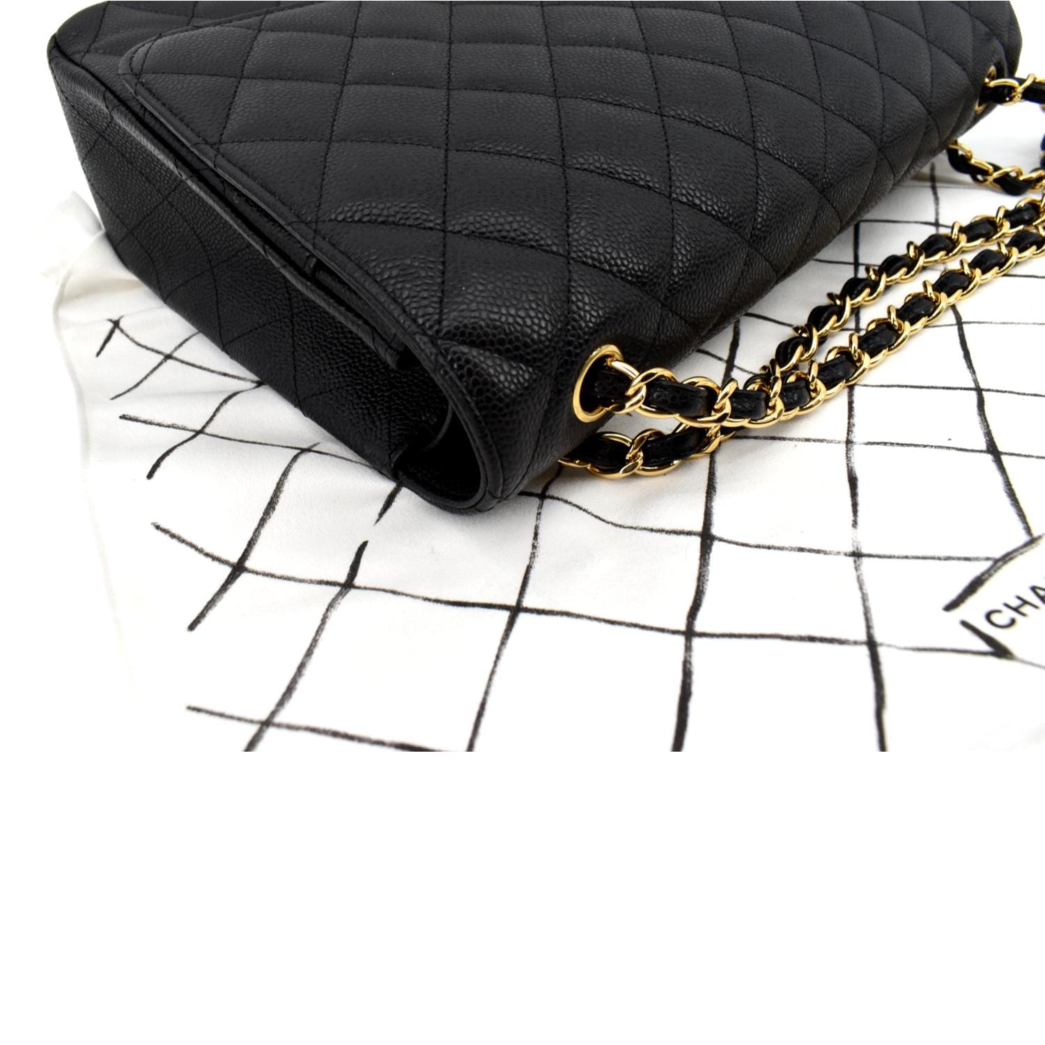 CHANEL Maxi Classic Flap Caviar Leather Shoulder Bag Black