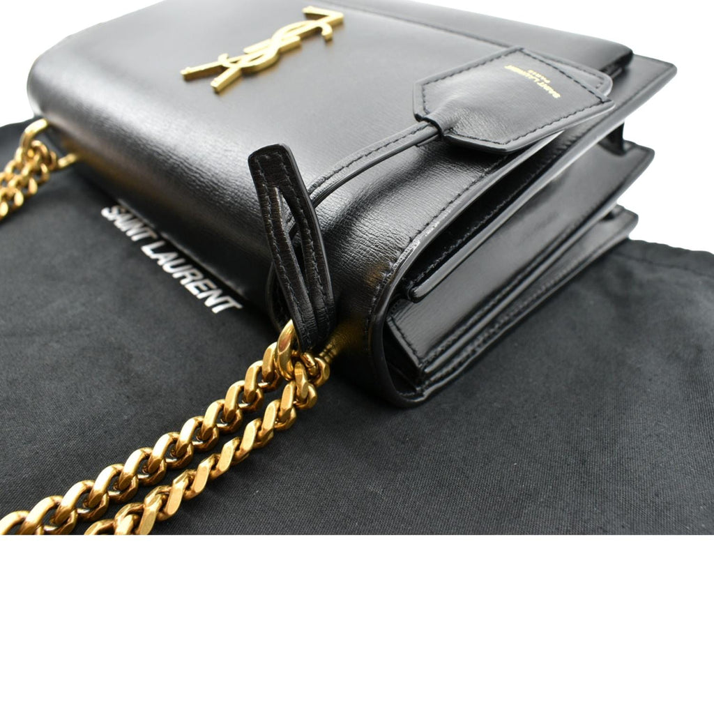 YVES SAINT LAURENT Monogram Sunset Medium Leather Shoulder Bag Black