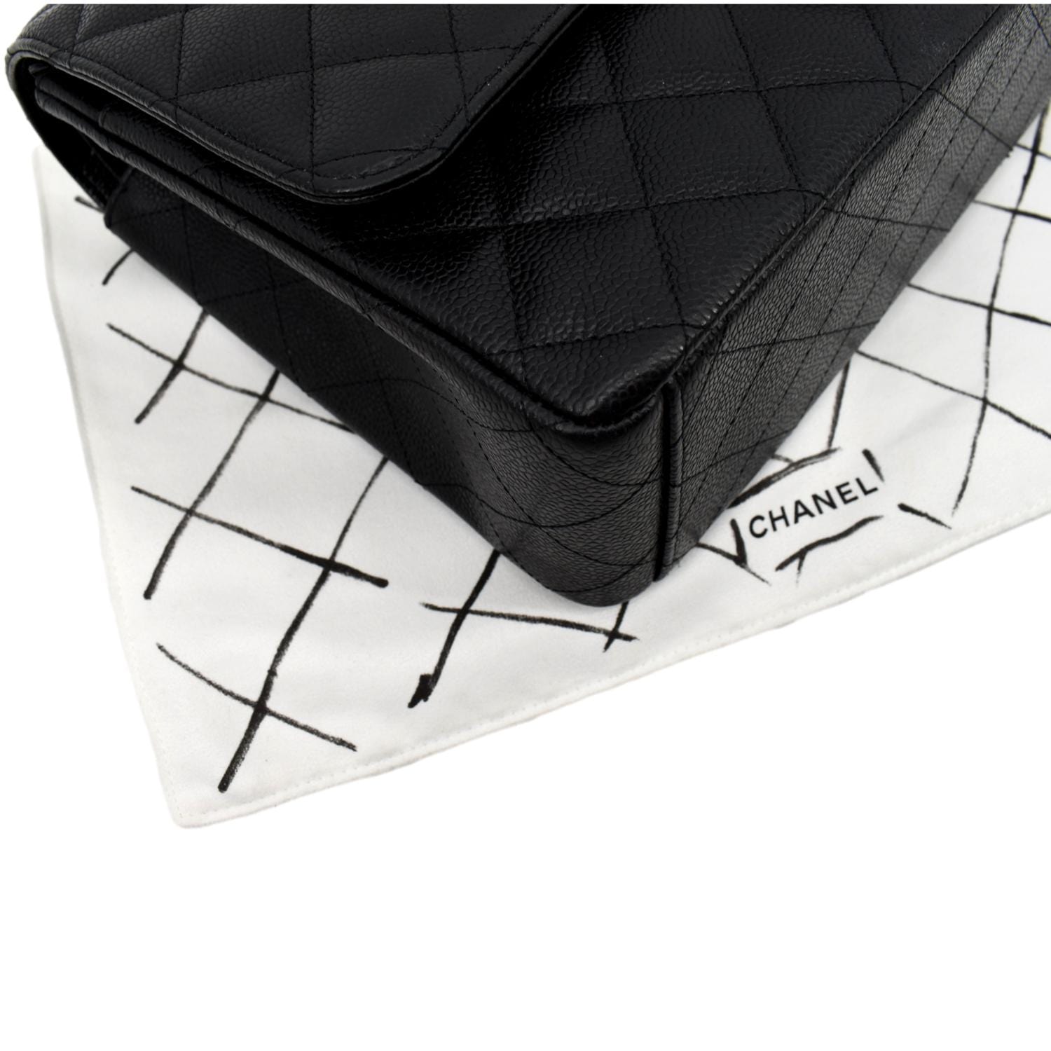CHANEL Maxi Classic Flap Caviar Leather Shoulder Bag Black