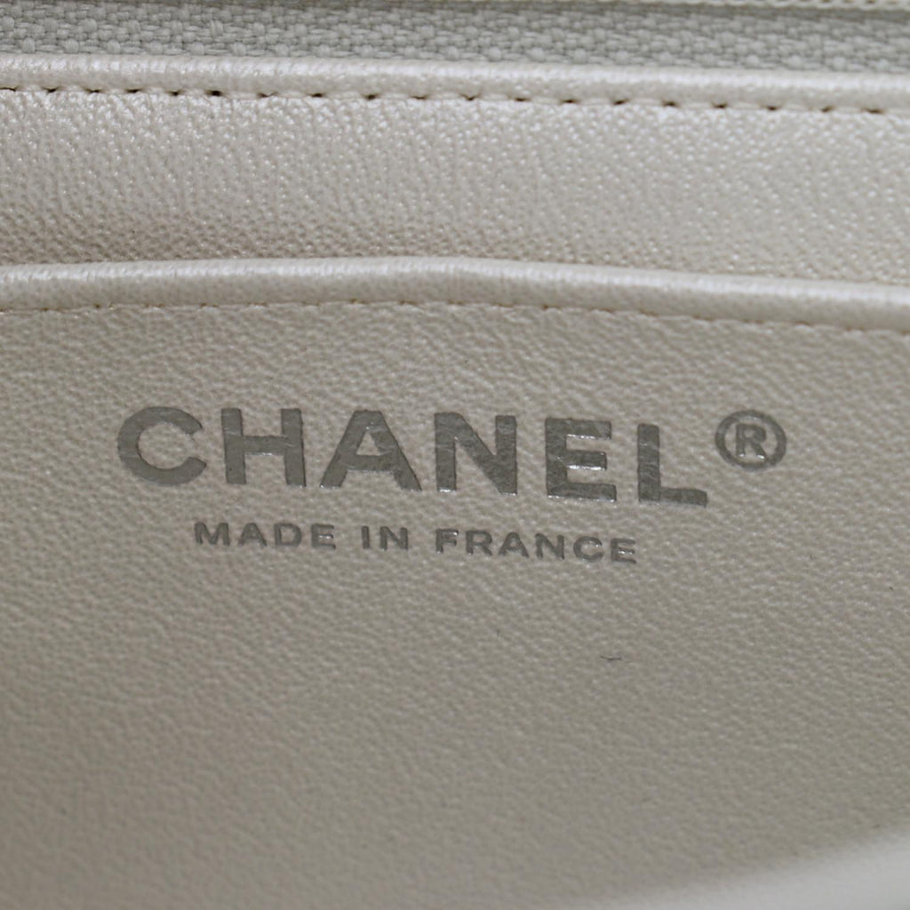 CHANEL Mini Rectangular Flap Quilted Chevre Leather Crossbody Bag Metallic Gray/Green