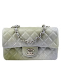 CHANEL Mini Rectangular Flap Quilted Chevre Leather Crossbody Bag Metallic Gray/Green