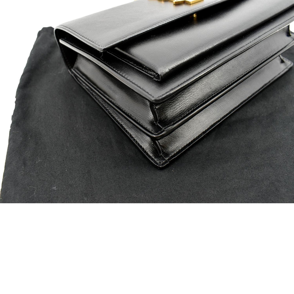 YVES SAINT LAURENT Monogram Sunset Medium Leather Shoulder Bag Black