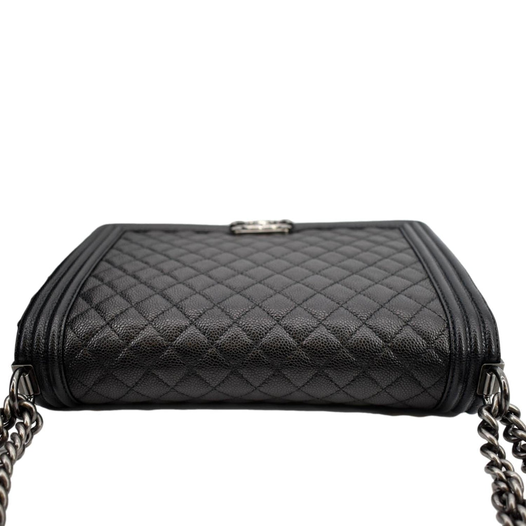 CHANEL Large Boy Flap Leather Shoulder Bag Black