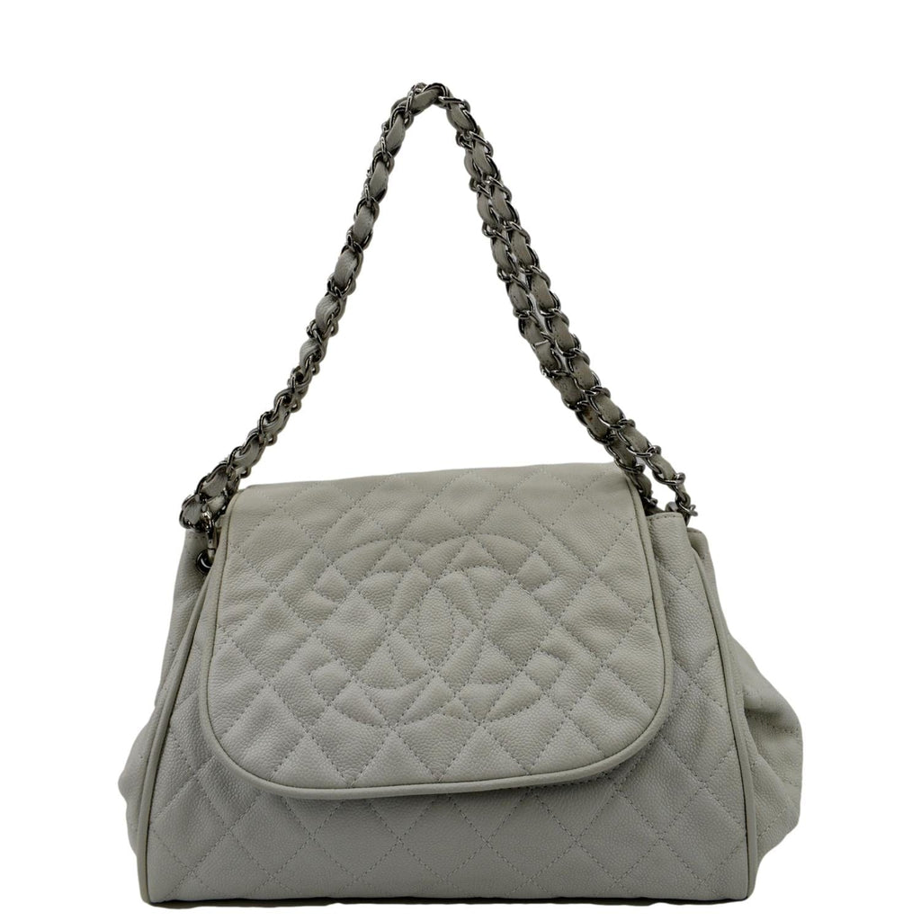 CHANEL Timeless Accordion Flap Caviar Leather Shoulder Bag White