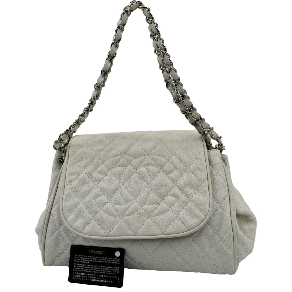 CHANEL Timeless Accordion Flap Caviar Leather Shoulder Bag White