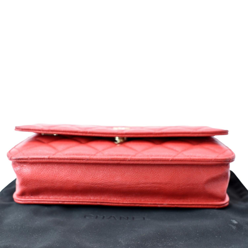 CHANEL CC WOC Caviar Leather Wallet On Chain Crossbody Bag Red