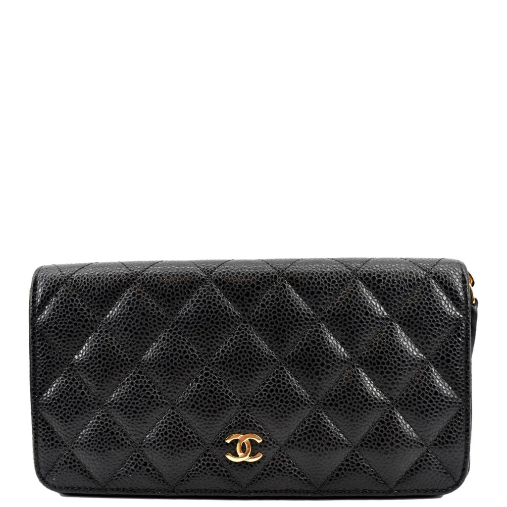 CHANEL Long Zippy Caviar Leather Wallet Black