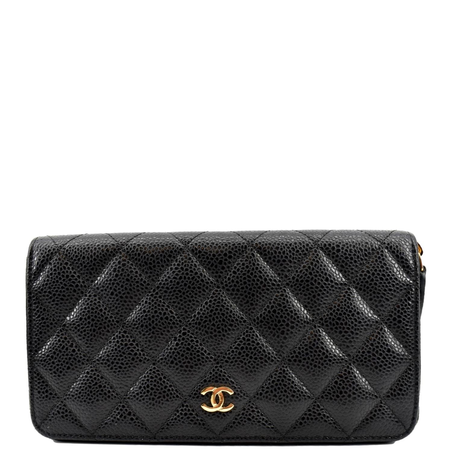 CHANEL Long Zippy Caviar Leather Wallet Black