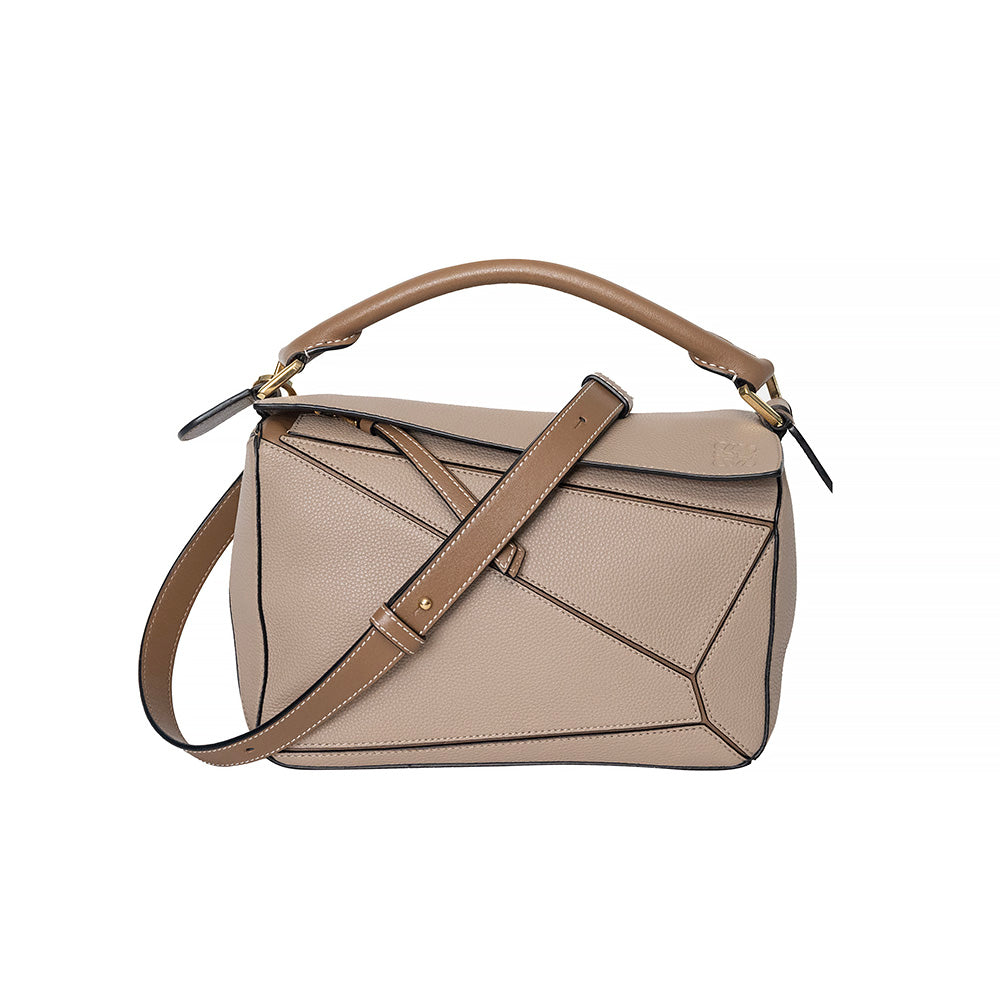 Khaki Classic Calfskin Leather Small Puzzle Bag (Rented Out)