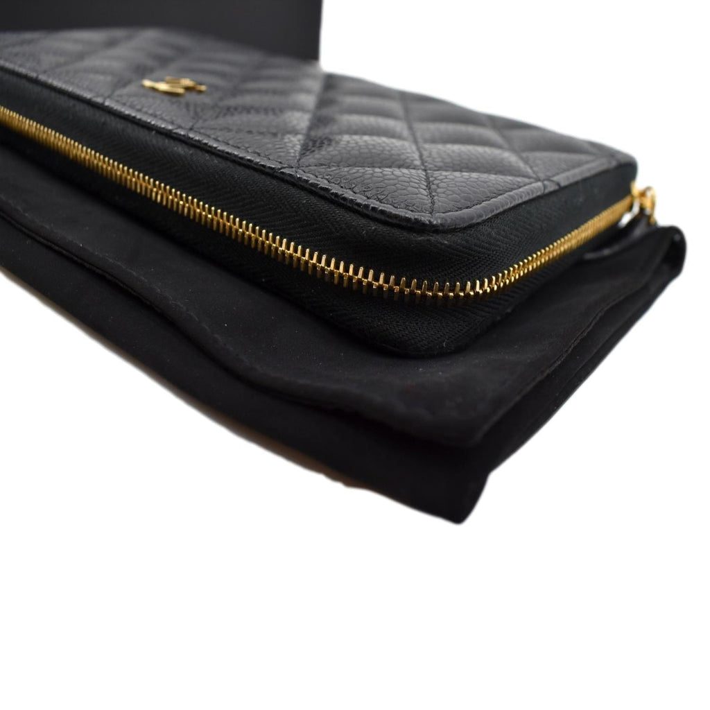 CHANEL Long Zippy Caviar Leather Wallet Black