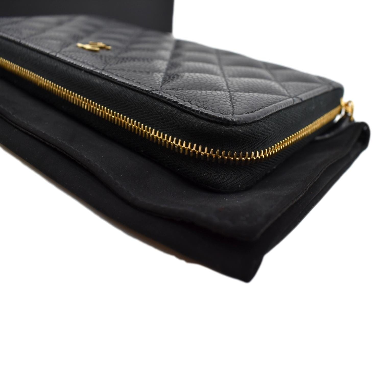 CHANEL Long Zippy Caviar Leather Wallet Black