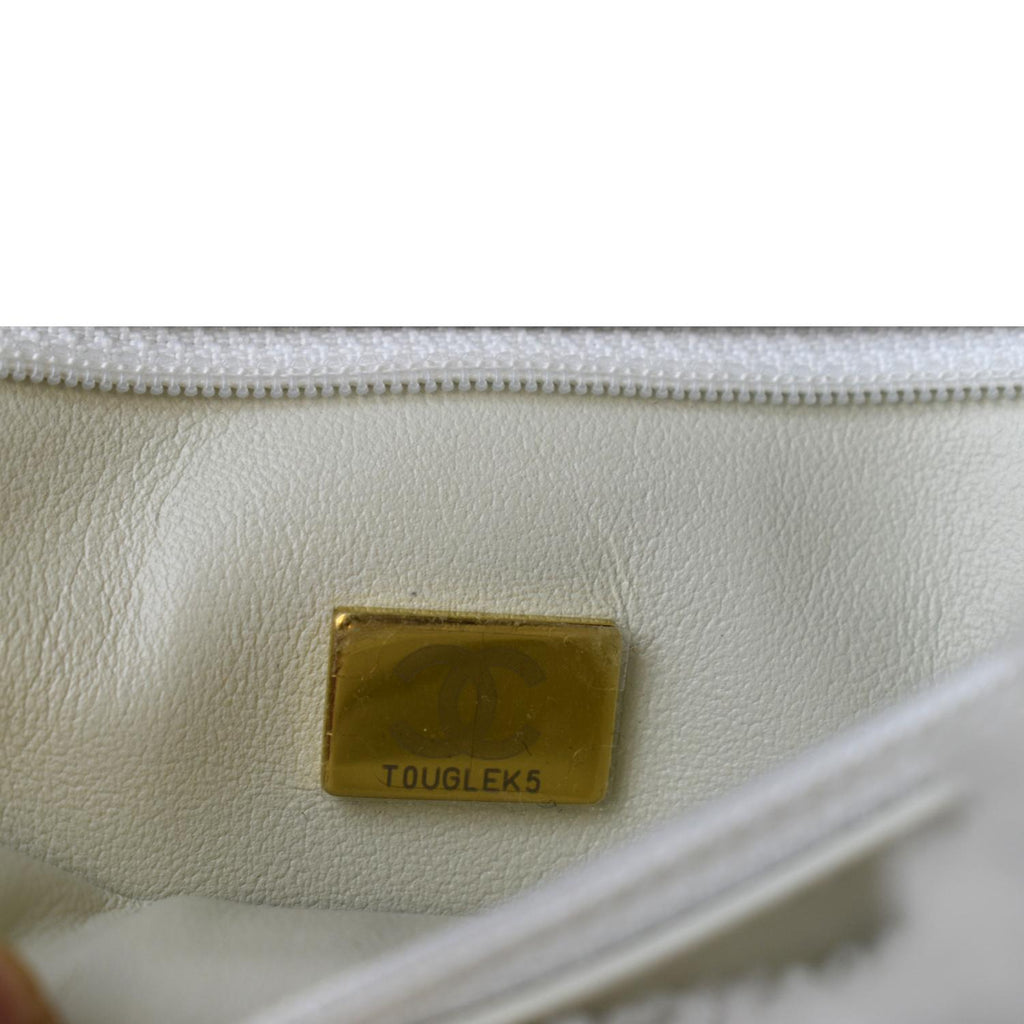 CHANEL 19 Flap Shearling Patent Leather Shoulder Bag White