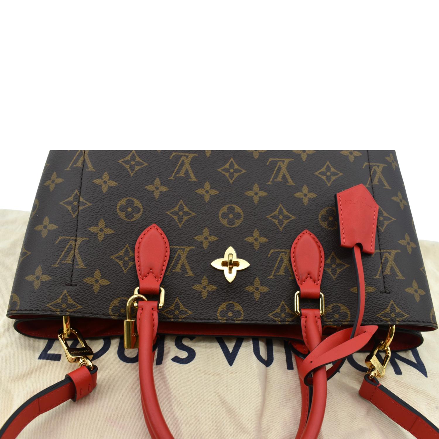 LOUIS VUITTON Flower Monogram Canvas Tote Shoulder Bag Cerise