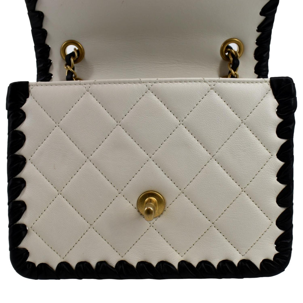 CHANEL Mini My Own Frame Flap Braided Calfskin Leather Shoulder Bag White