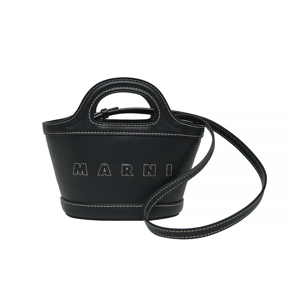 Black Leather Tropicalia Micro Bag (Rented Out)