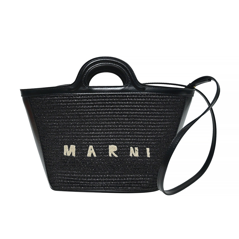 Black Leather and Raffia Tropicalia Small Bag (Rented Out)