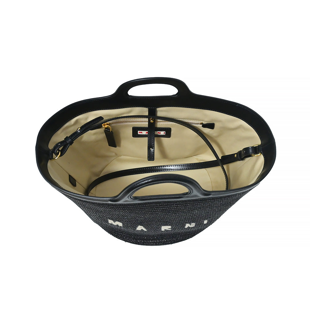 Black Leather and Raffia Tropicalia Small Bag (Rented Out)