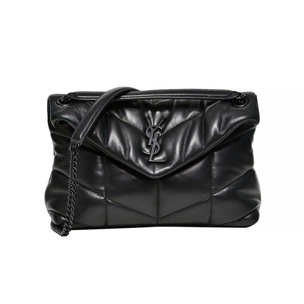 Black Nappa Leather Puffer Small Chain Bag (Black Metal Hardware) (Rented Out)