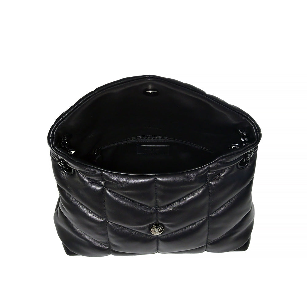 Black Nappa Leather Puffer Small Chain Bag (Black Metal Hardware) (Rented Out)