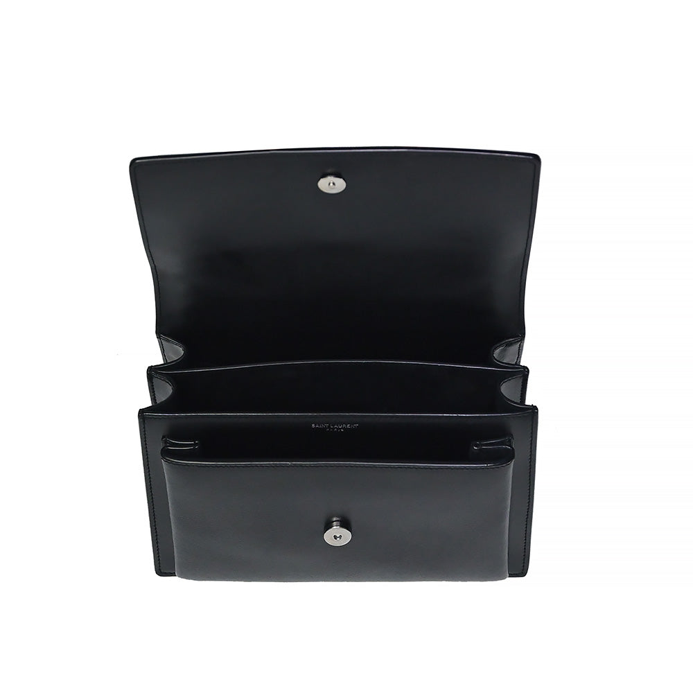Black Smooth Leather Sunset Medium Chain Bag (Silvertone Hardware) - 2 (Rented Out)