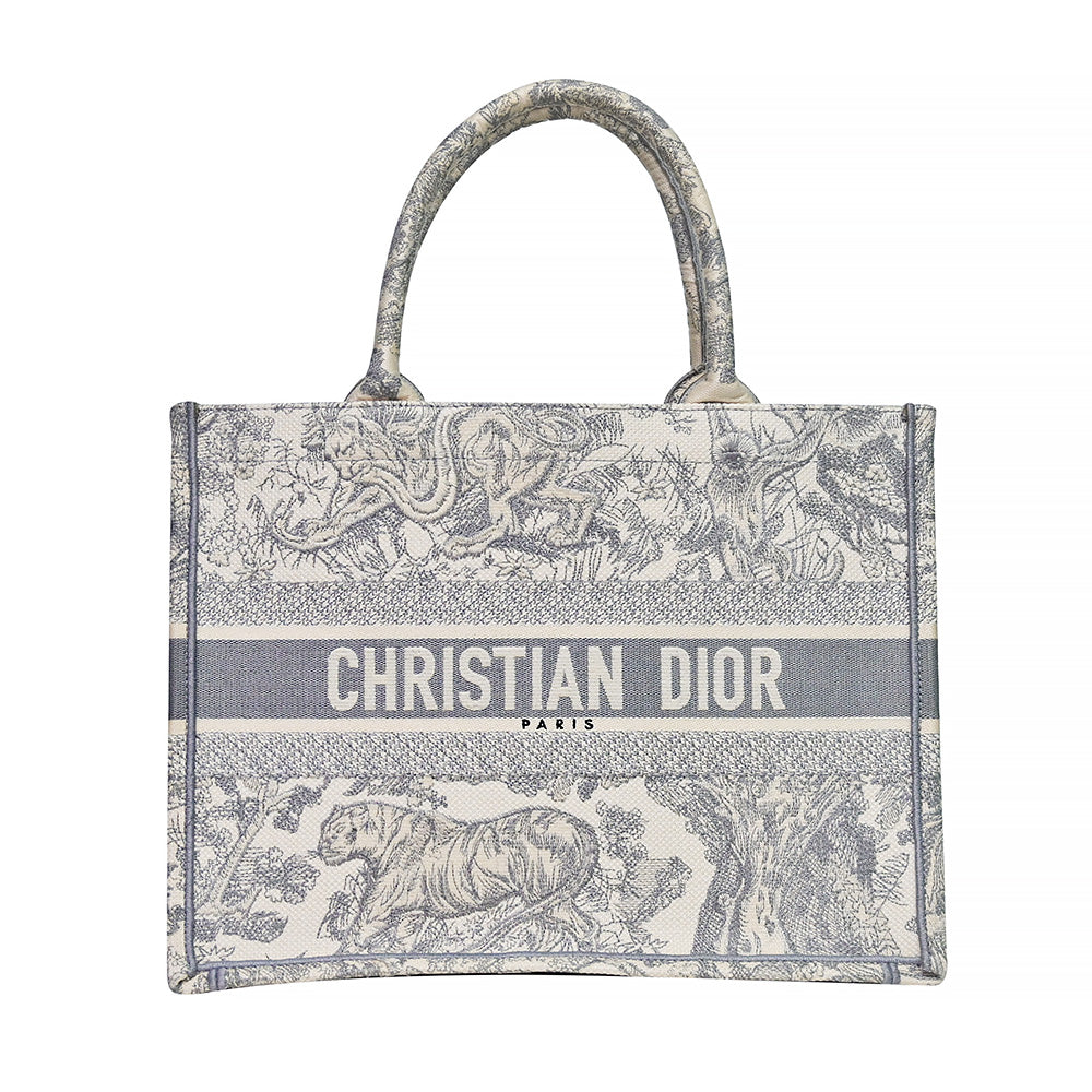 Gray Toile de Jouy Embroidery Medium Book Tote - 2 (Rented Out)