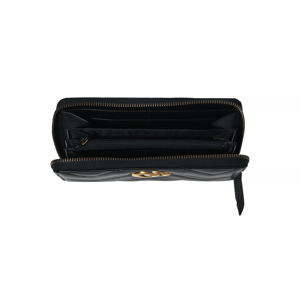 Black Chevron Leather GG Marmont Zip Around Wallet