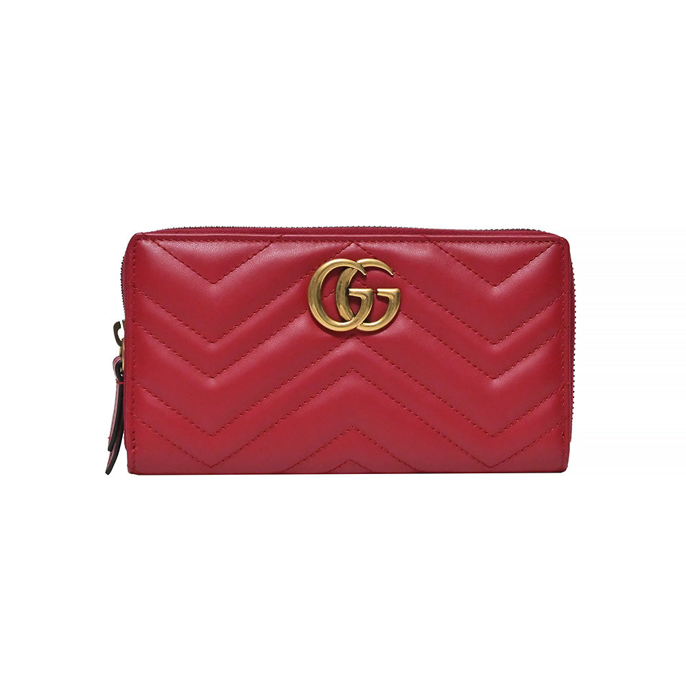 Red Chevron Leather GG Marmont Zip Around Wallet
