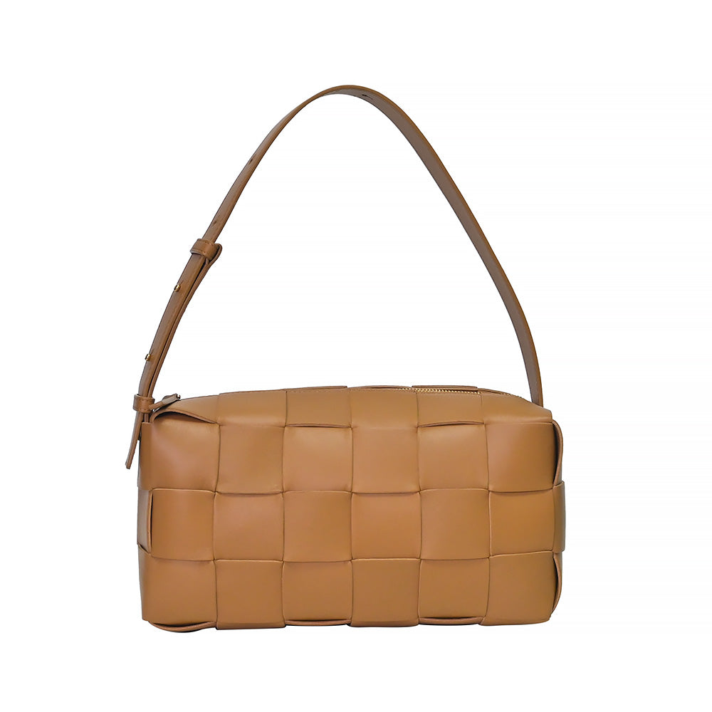 Bottega Veneta Camel Brick Cassette Intreccio Lambskin Leather Shoulder Bag [Clearance Sale]