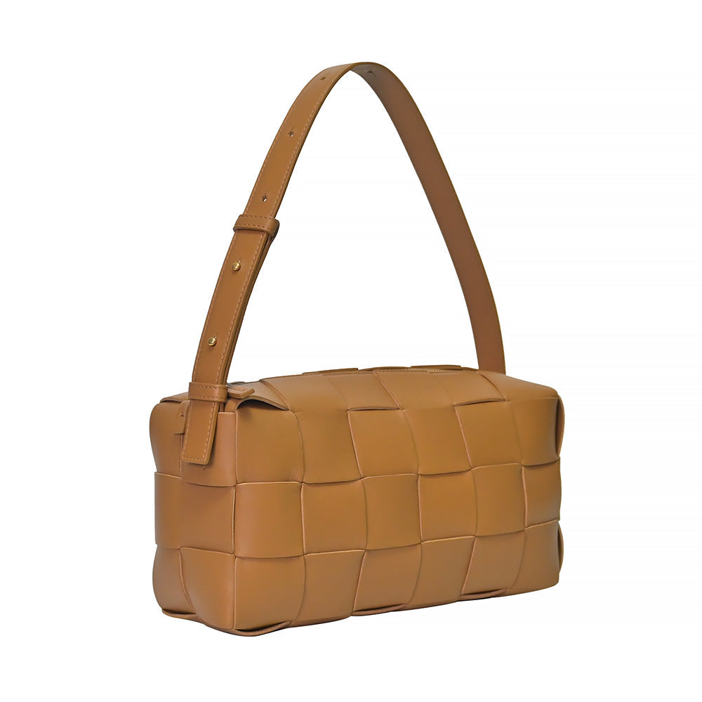 Bottega Veneta Camel Brick Cassette Intreccio Lambskin Leather Shoulder Bag [Clearance Sale]