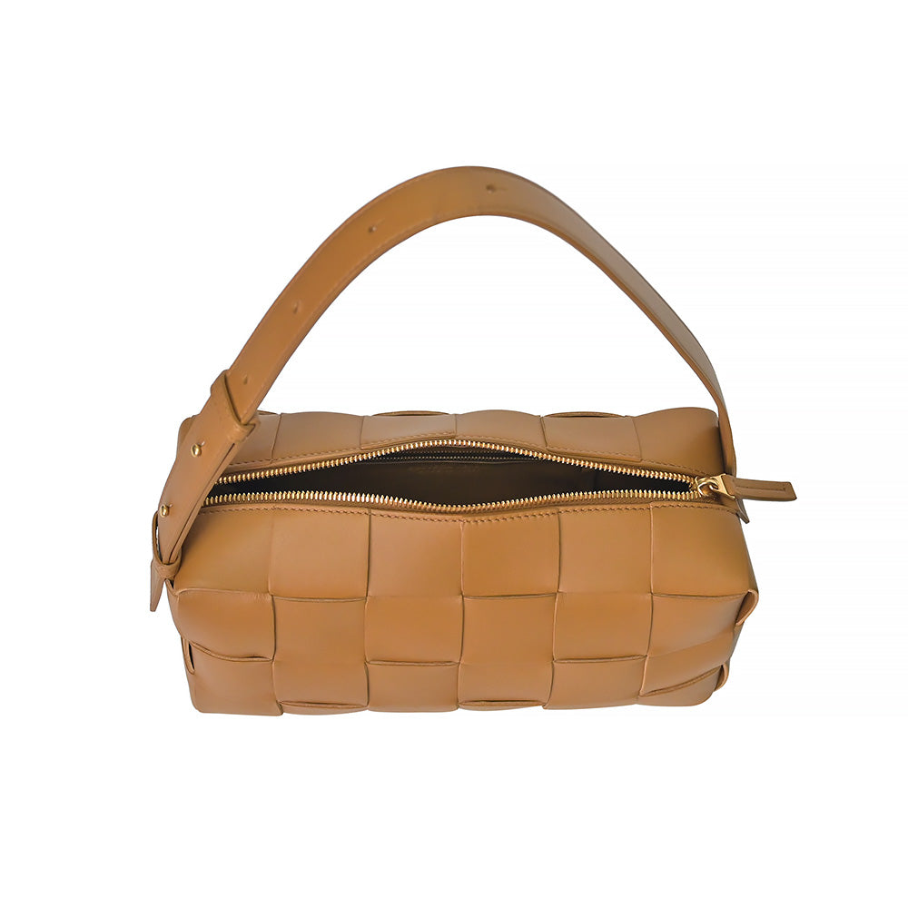 Bottega Veneta Camel Brick Cassette Intreccio Lambskin Leather Shoulder Bag [Clearance Sale]