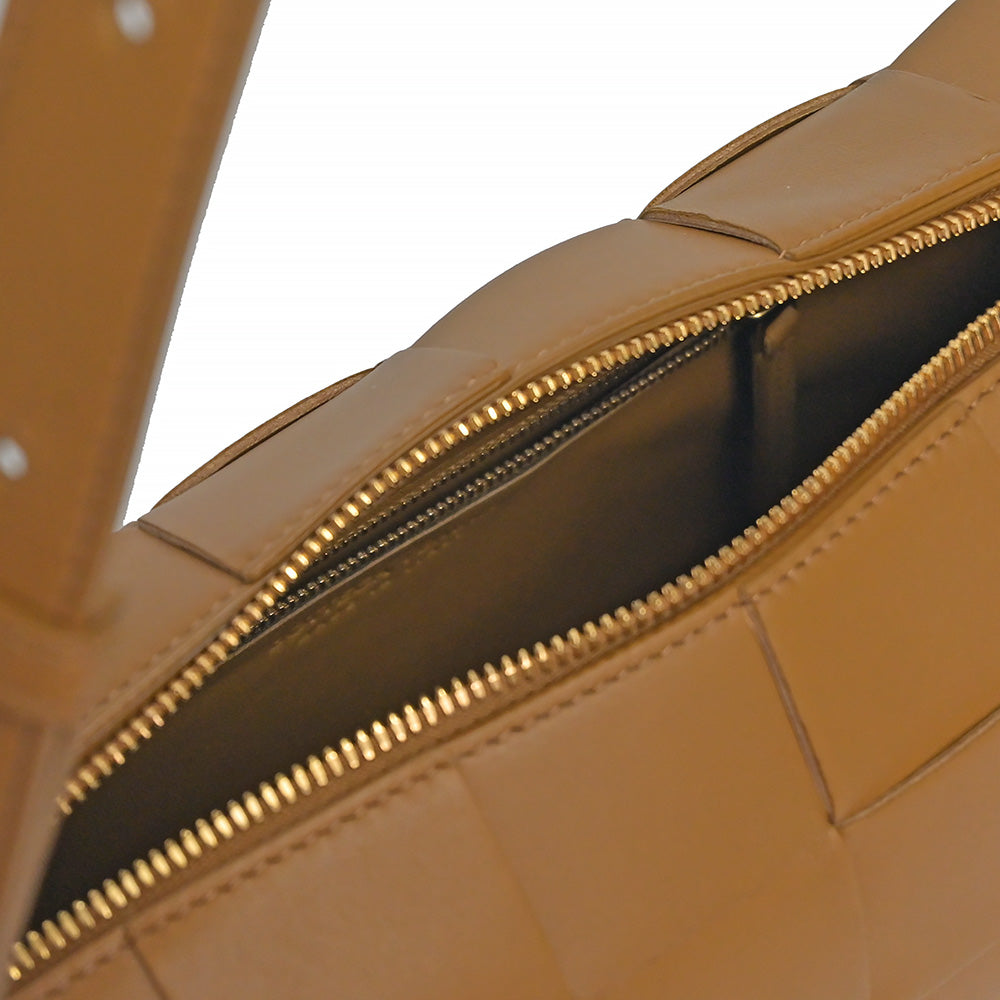 Bottega Veneta Camel Brick Cassette Intreccio Lambskin Leather Shoulder Bag [Clearance Sale]
