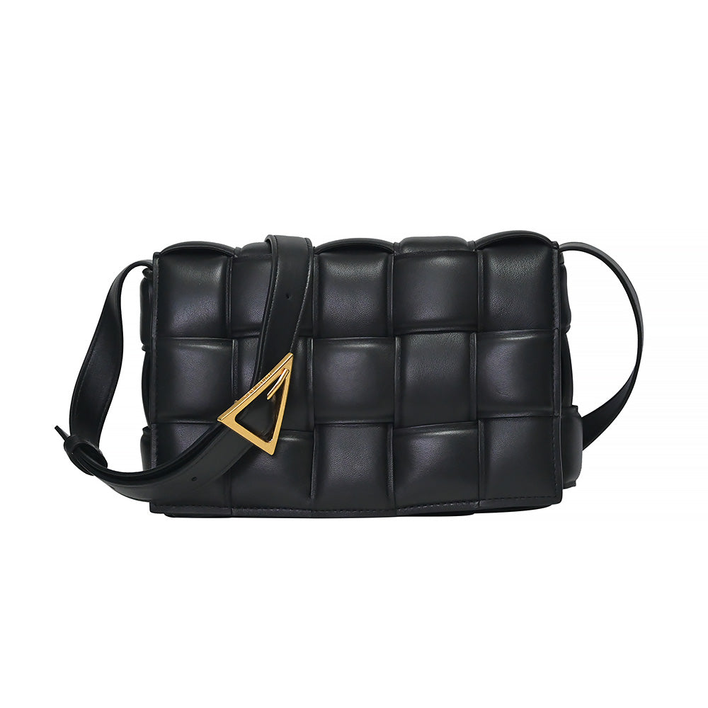 Bottega Veneta Black Padded Cassette Intreccio Lambskin Leather Crossbody Bag [Clearance Sale]