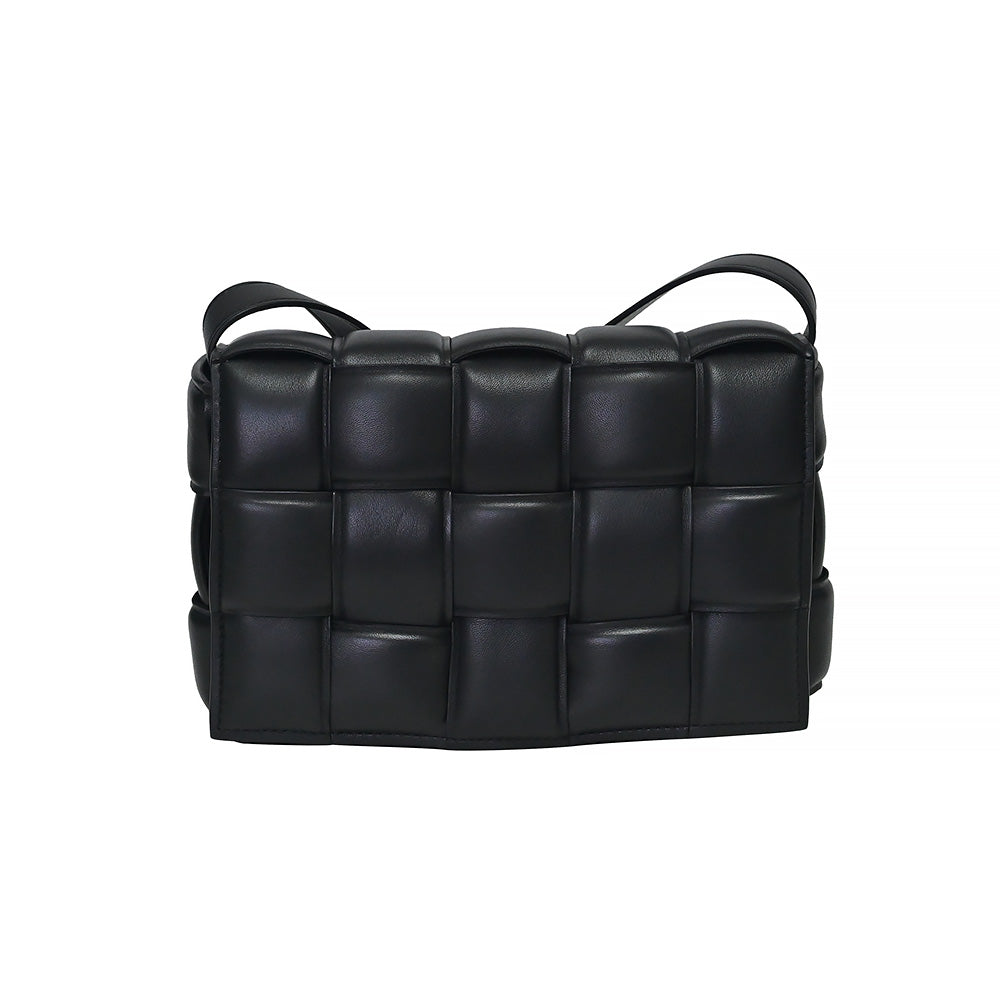 Bottega Veneta Black Padded Cassette Intreccio Lambskin Leather Crossbody Bag [Clearance Sale]