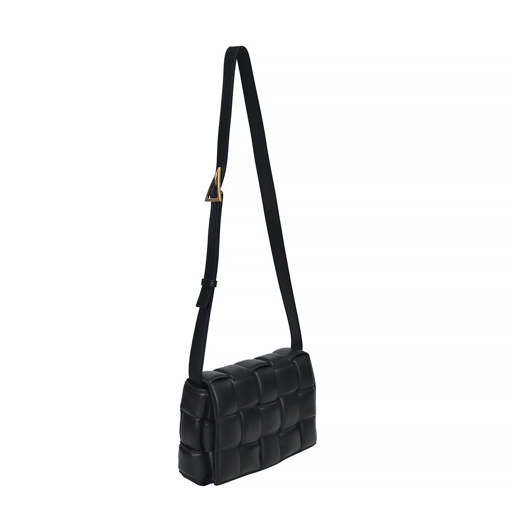 Bottega Veneta Black Padded Cassette Intreccio Lambskin Leather Crossbody Bag [Clearance Sale]