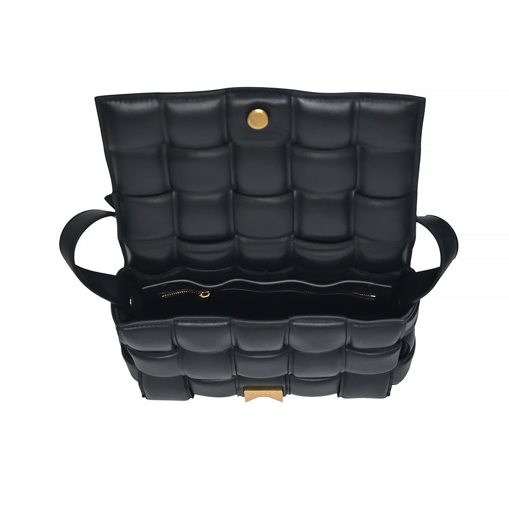 Bottega Veneta Black Padded Cassette Intreccio Lambskin Leather Crossbody Bag [Clearance Sale]